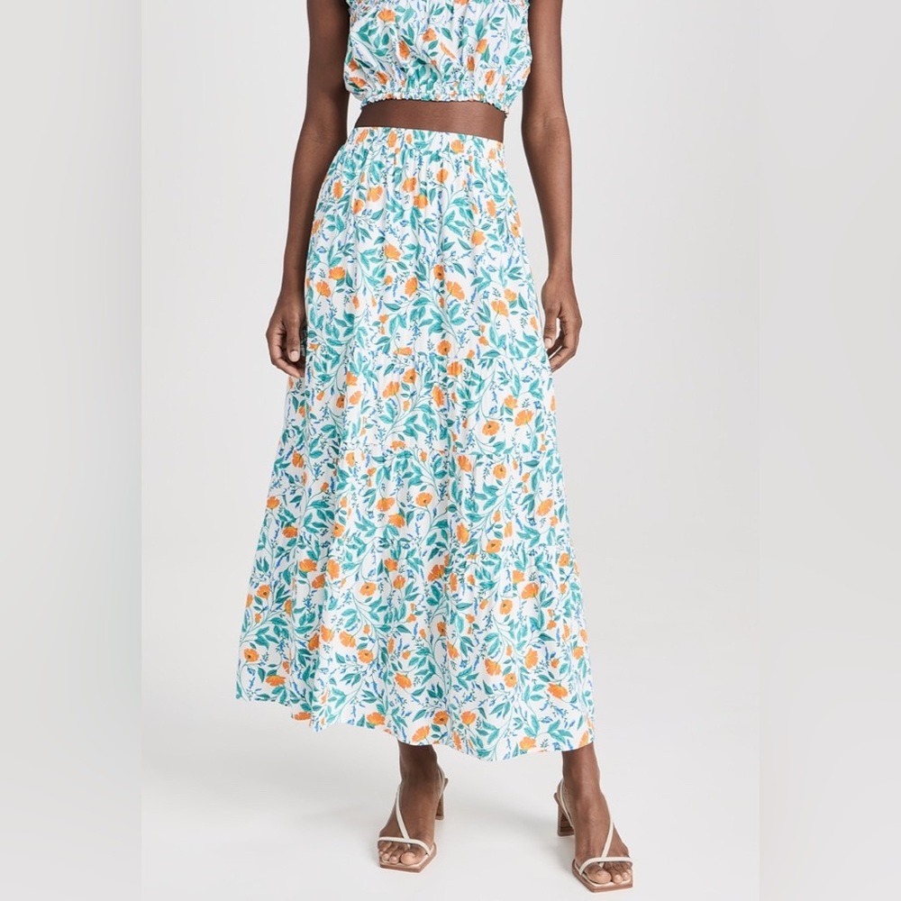MINKPINK Bonnie Orange Blue Smocked Tiered Maxi Skirt